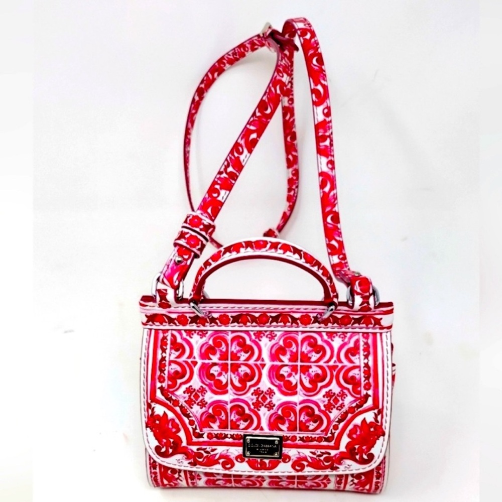 Dolce & Gabbana Mini Miss Sicily Red and White Patterned Handbag